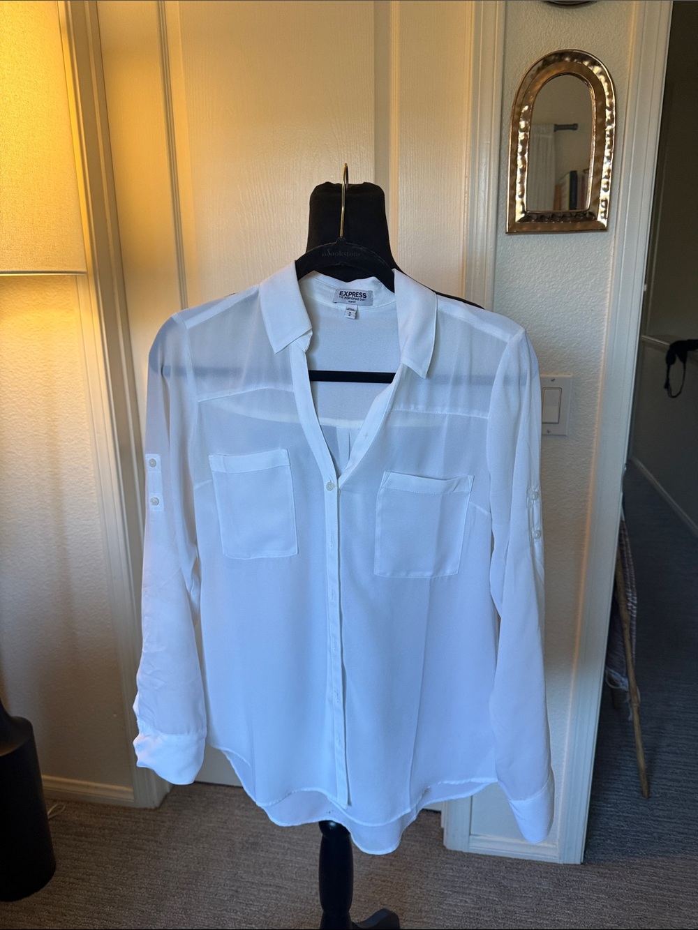 Express White Semi-Sheer Button Front Blouse
